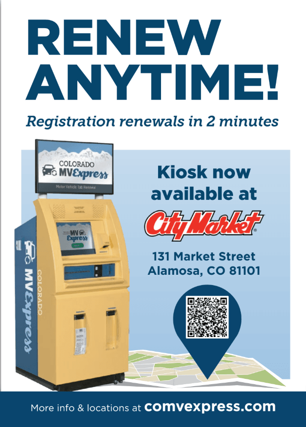 Renew Anytime! Registration Renewals in 2 minutes. Kiosk now available at City Market. 